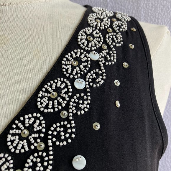 Black Silk Beaded Shell Top - Picture 5 of 9